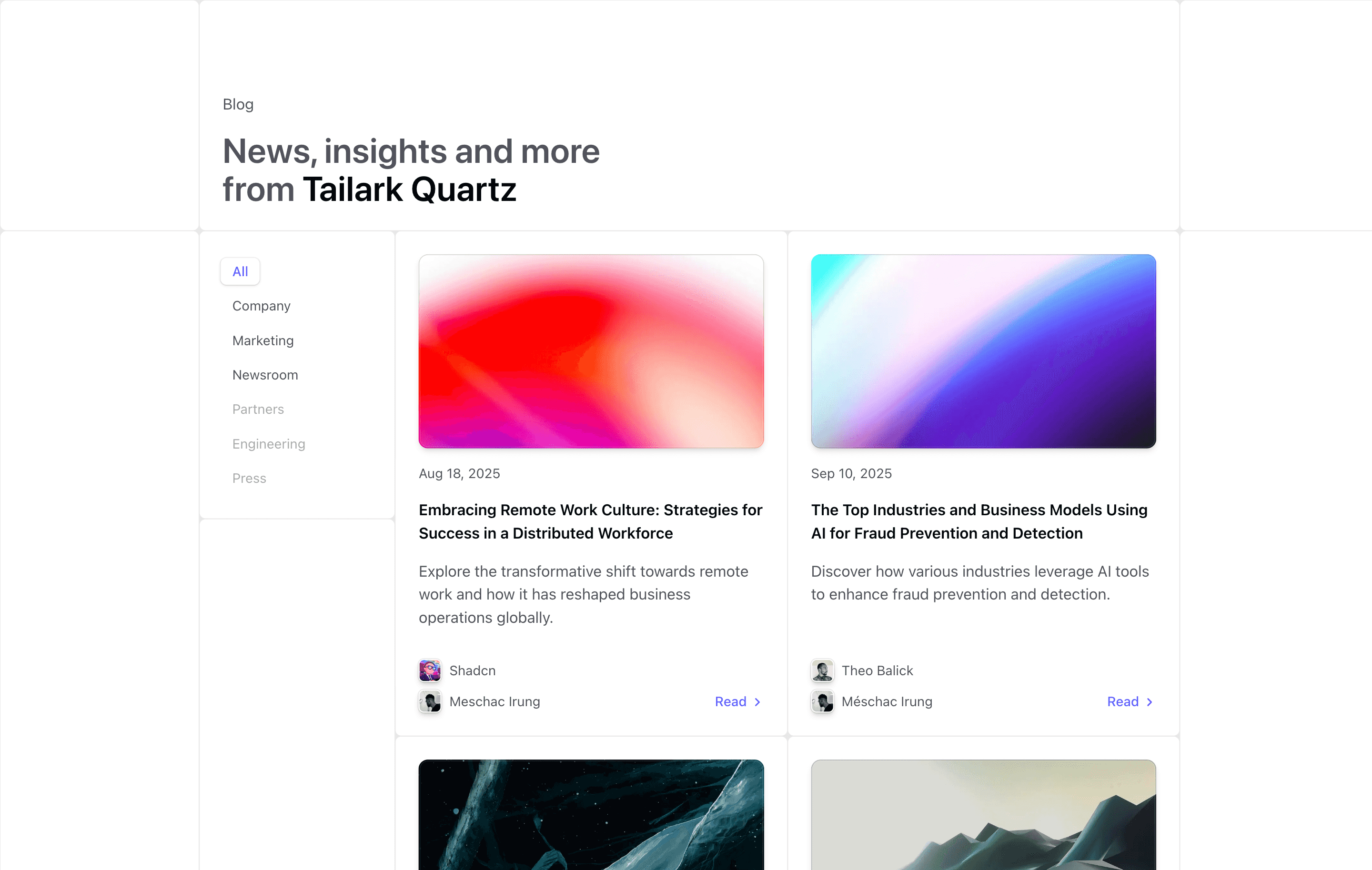 Tailark Quartz blog-blocks section