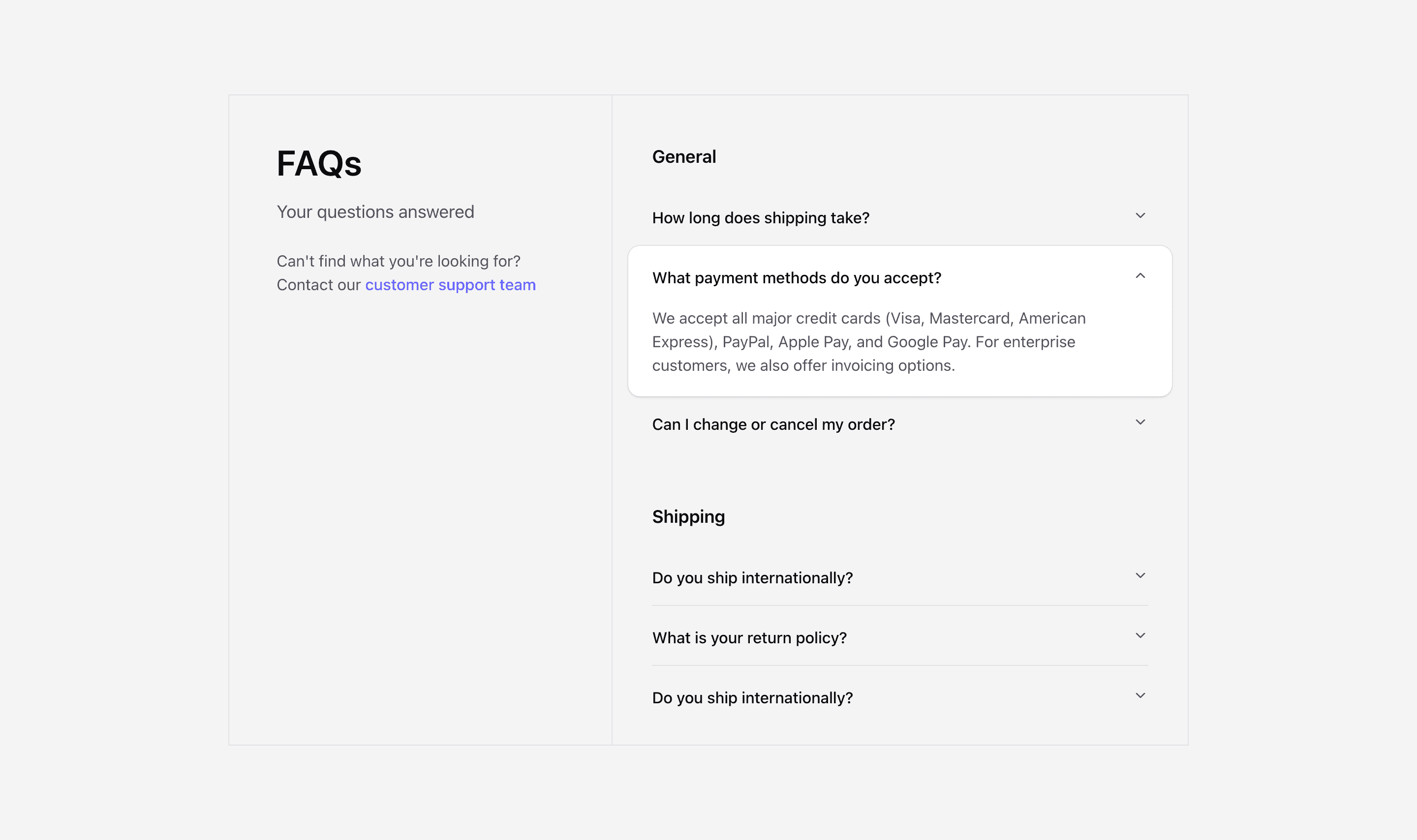 Tailark Quartz faqs section
