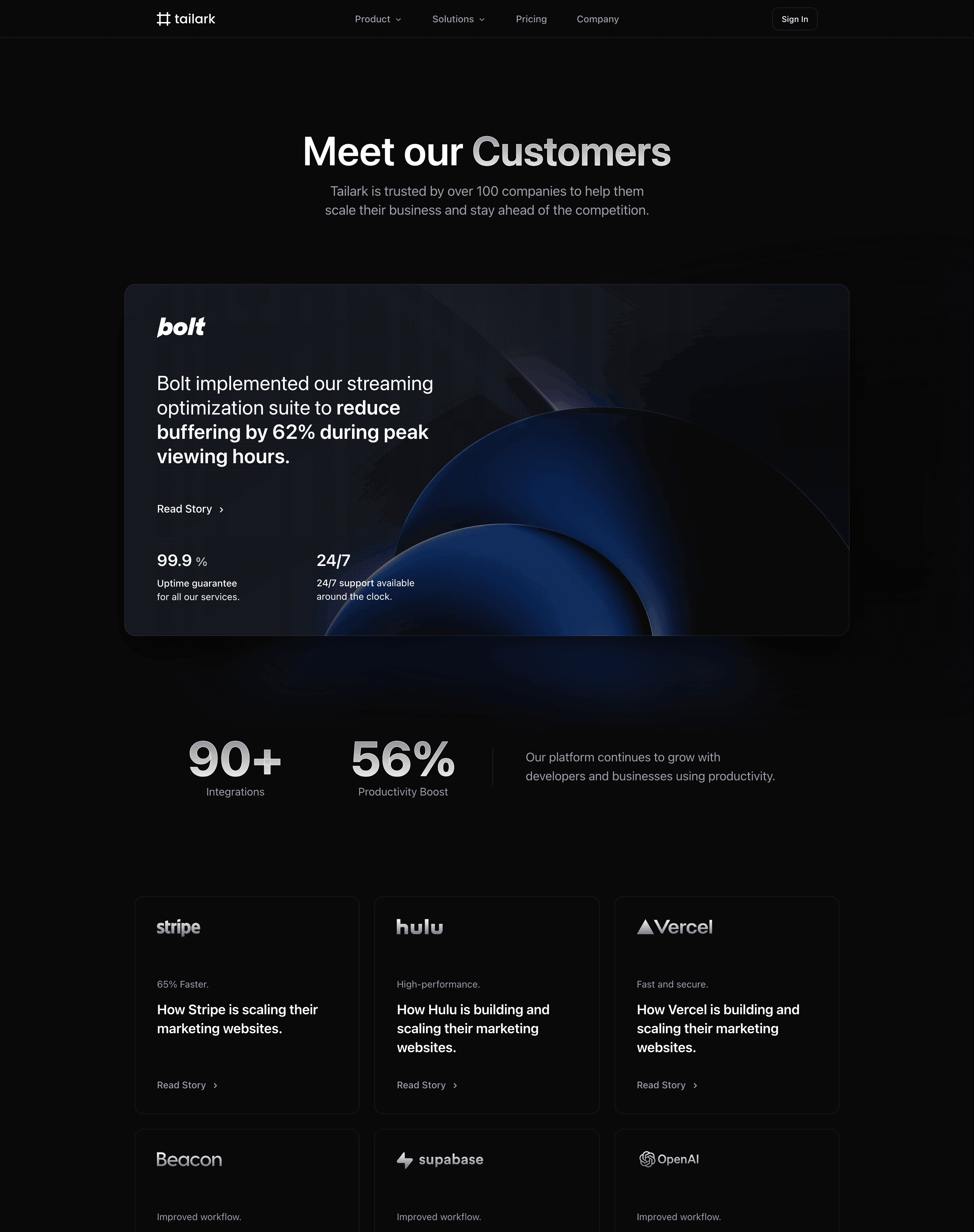 Tailark Pro dark landing page