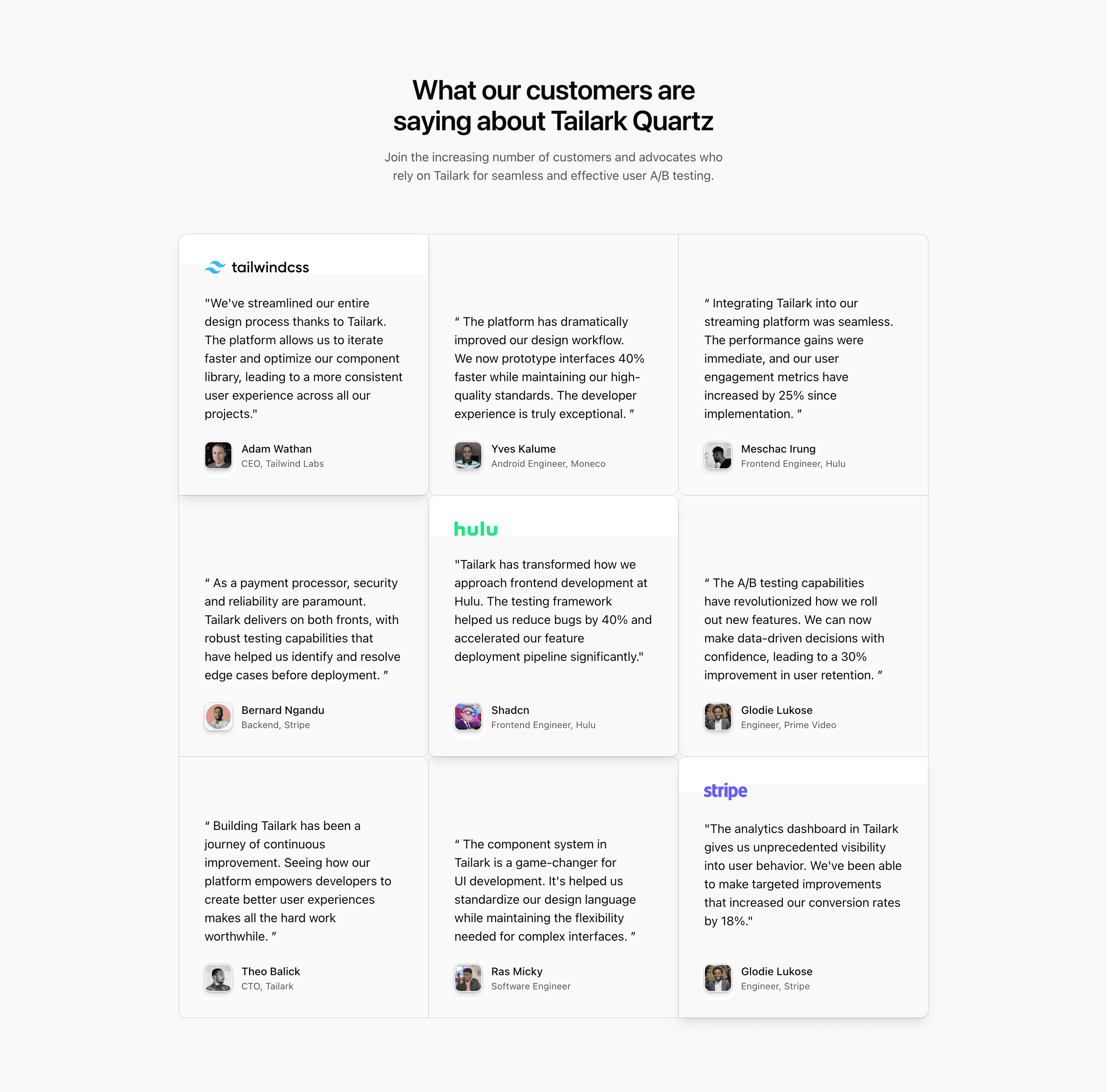 Tailark Quartz testimonials section two
