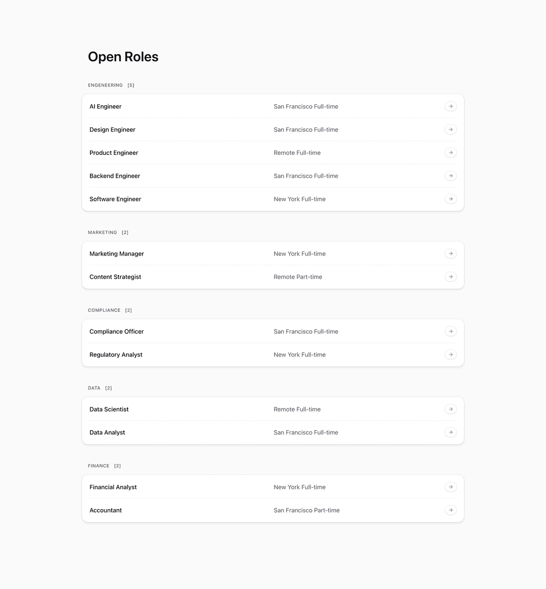 Shadcn Open Roles Block Three | Shadcn UI Blocks