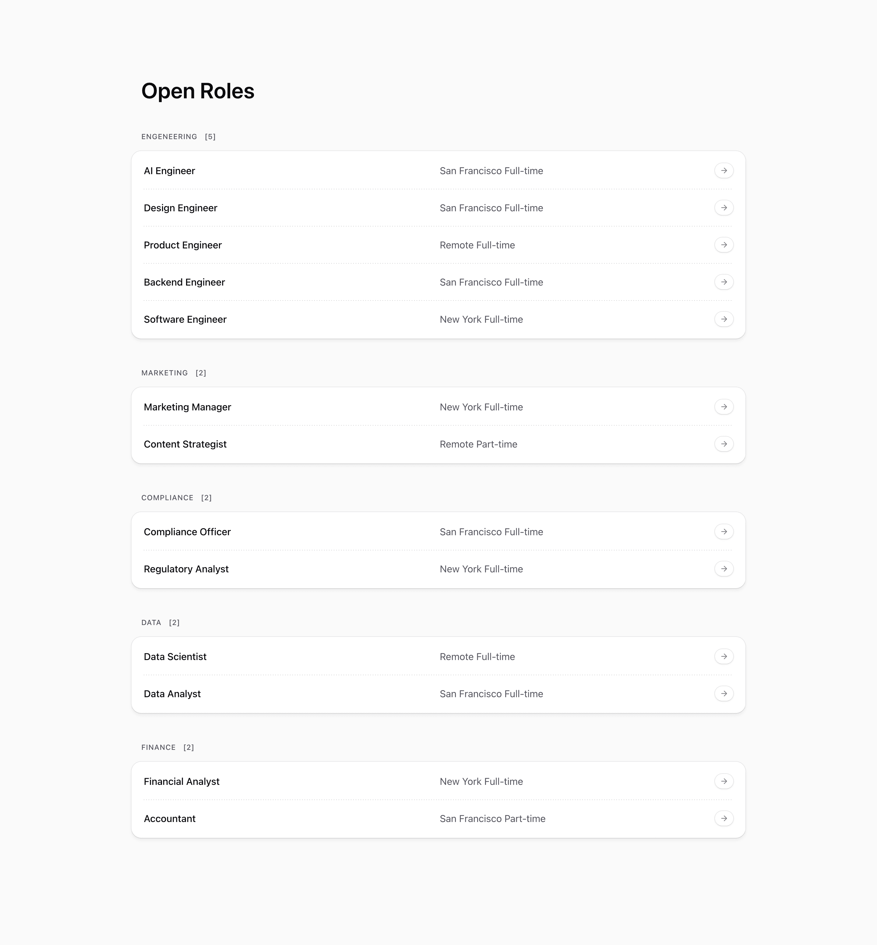 Shadcn Open Roles Block Three preview built with Shadcn UI and Tailwind CSS