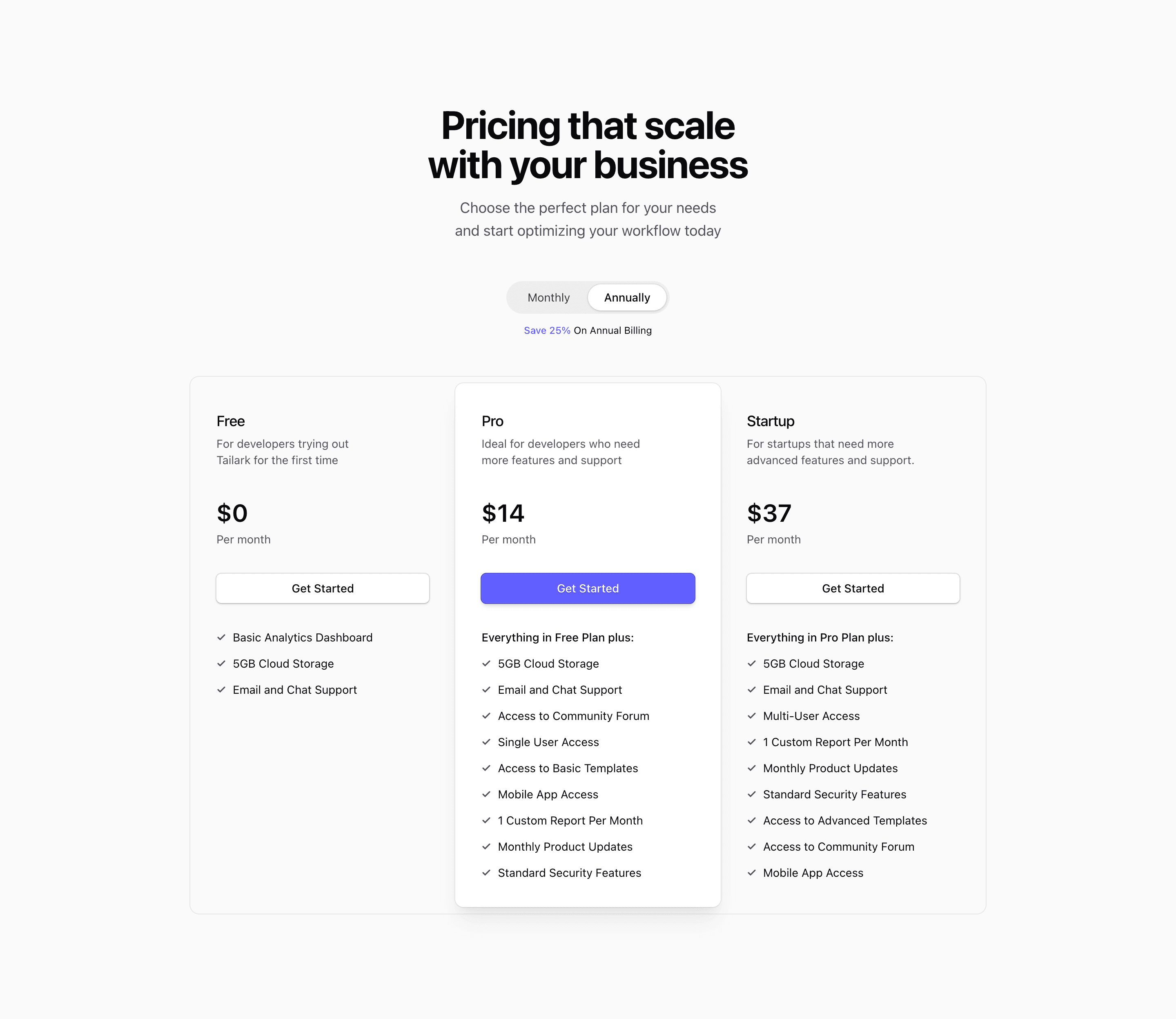 Shadcn Pricing Block Two preview built with Shadcn UI and Tailwind CSS