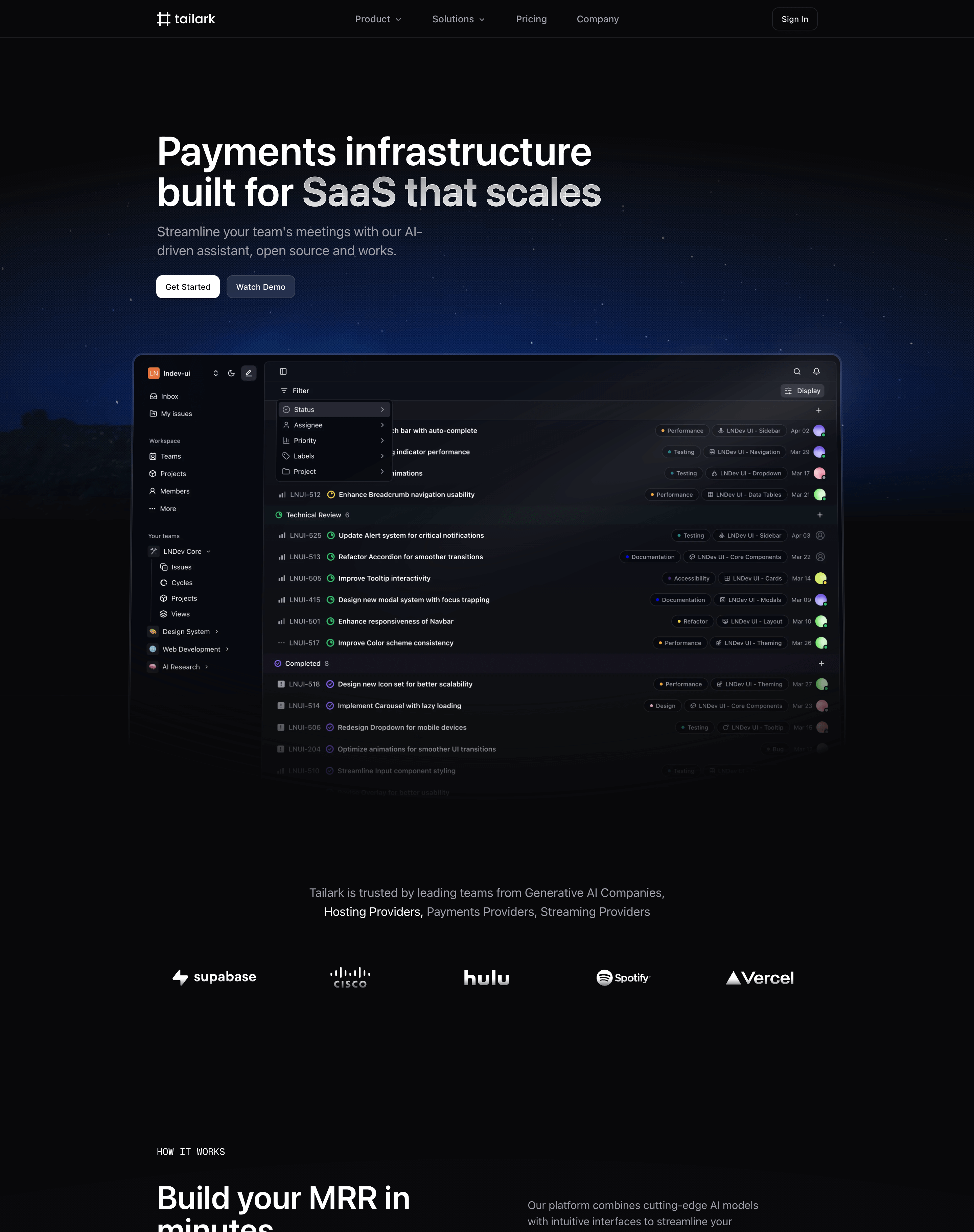 Tailark Pro dark landing page