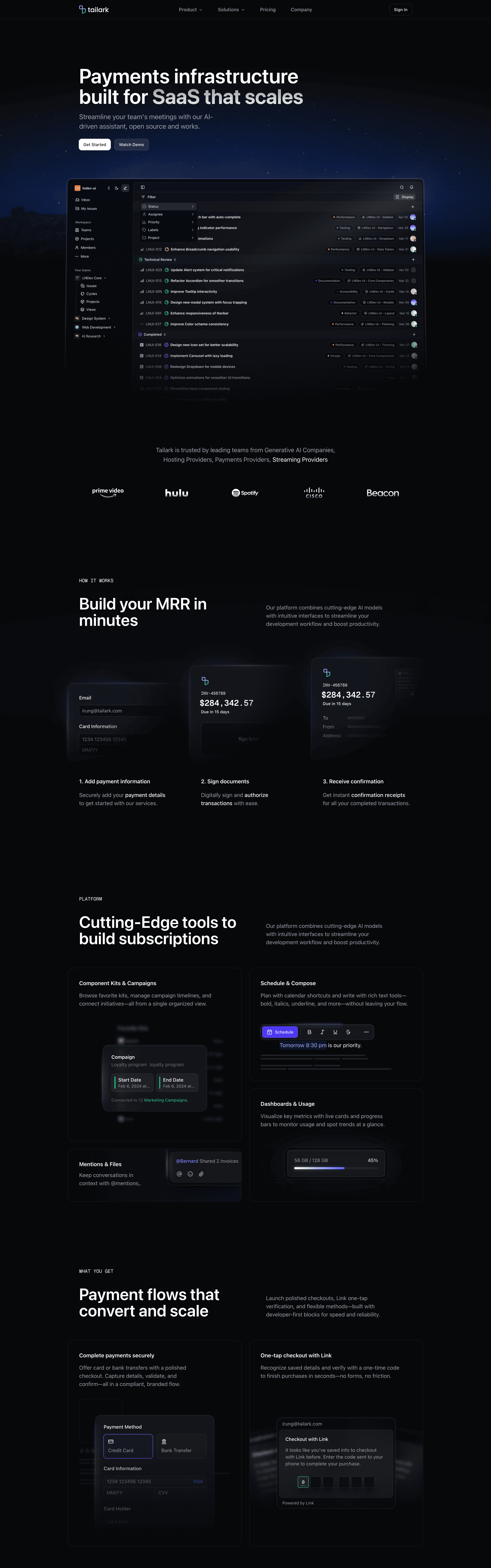 Tailark Pro dark landing page