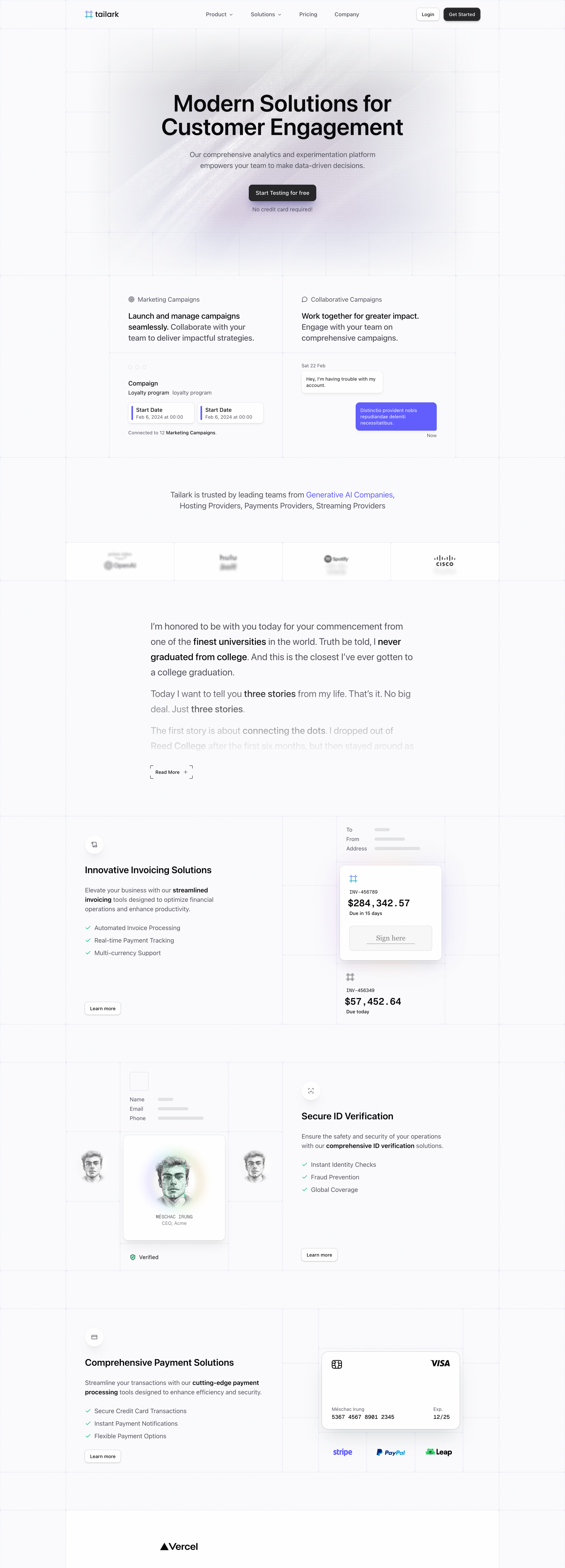 Tailark Quartz grid 2 landing page
