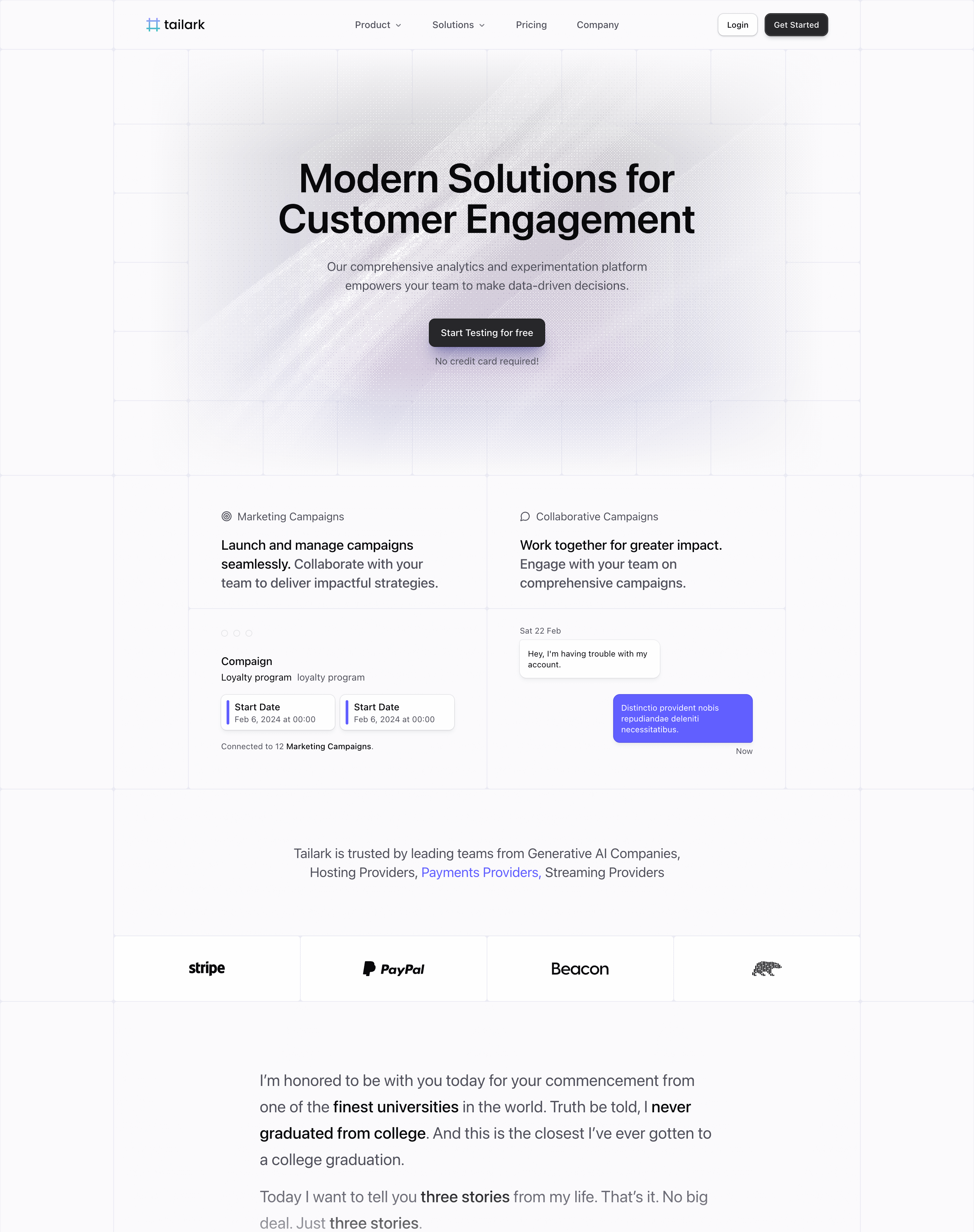 Tailark Quartz libre landing page